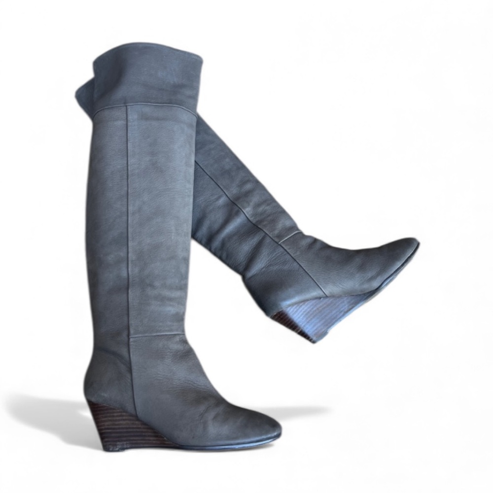 ASH Women's Orchid Over-The-Knee Wedge Leather Gray Wedge Heel Sz 37.5